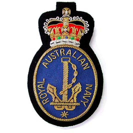 Navy Bullion Pocket Badge Superb Navy Bullion Pocket Badge perfect for your Blazer, bag or where you want a stylish badge, order now from the military specialists. Approximate size 80x80mm. Securely fastens with 3 butterfly ca