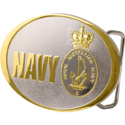 Navy Belt Buckle Sturdy Navy Belt Buckle with a detailed 3D design crest. Buy now from the military specialists. Approximate size 70x50mm.