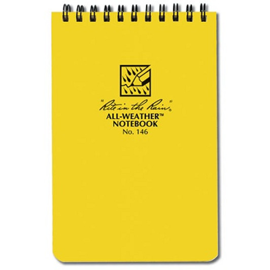 RITR AW 146 Notebook Universal Pat Yellow Rite in the Rain 146, All Weather Universal Polydura Notebook These are the truly go-anywhere, anytime, in any weather notebooks. The pocket notebooks are conveniently sized to take with you on your o