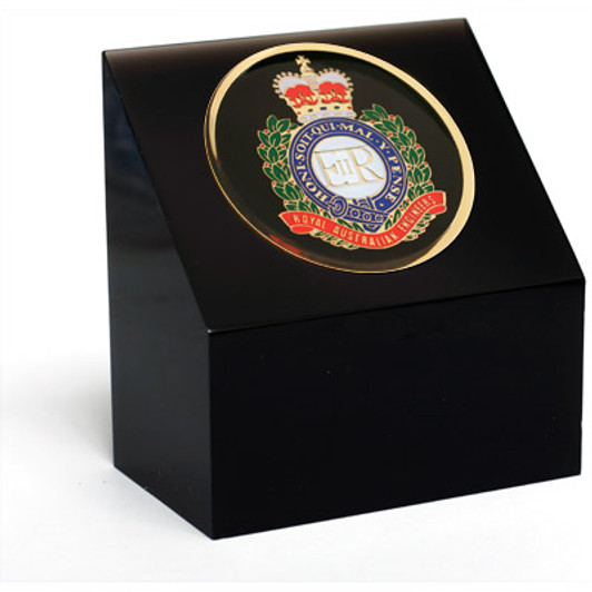 RAE Medallion In Block Superb Royal Australian Engineers (RAE) 48mm medallion presented in a black acrylic desk block. Order now, the block is presented in a form cut gift box making it perfect for awards, presentations or