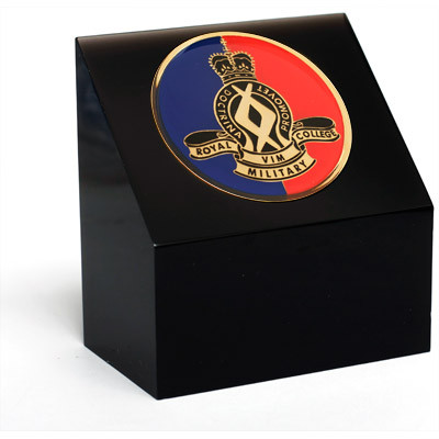 RMC Medallion In Block Superb Royal Military College Corps of Staff Cadets (RMC) 48mm medallion presented in a black acrylic desk block. Order now, the block is presented in a form cut gift box making it perfect for awards,