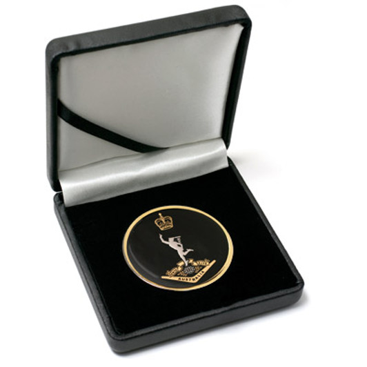 RASigs Medallion In Case Superb Royal Australian Corps of Signals (RASigs) 48mm medallion presented in a leather look gift box. Order now, the block is presented in a form cut gift box making it perfect for awards, presentati