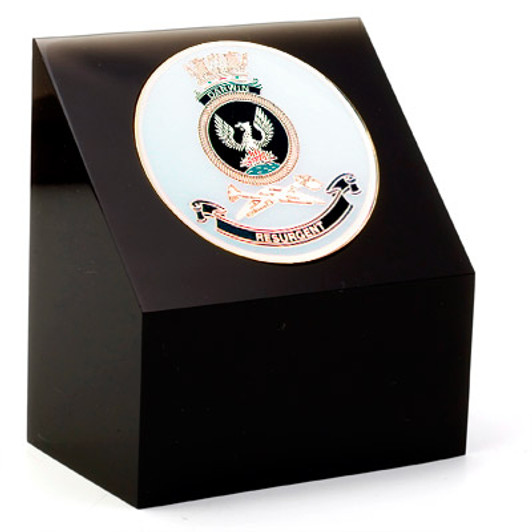 HMAS Darwin Medallion In Block Superb HMAS Darwin 48mm medallion presented in a black acrylic desk block. Order now, the block is presented in a form cut gift box making it perfect for awards, presentations or that special gift. Sp