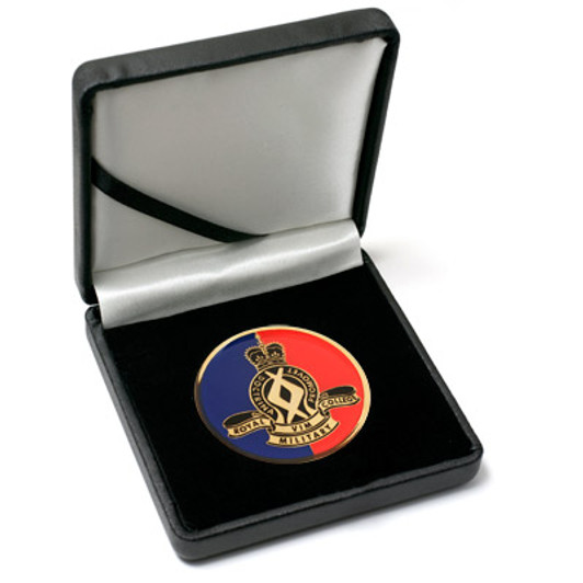 RMC Medallion In Case Superb Royal Military College Corps of Staff Cadets (RMC) 48mm medallion presented in a leather look gift box. Order now, the block is presented in a form cut gift box making it perfect for awards, pr
