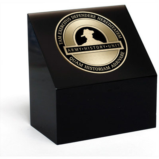 Army History Unit Medallion In Block Superb Army History Unit 48mm medallion presented in a black acrylic desk block. Order now, the block is presented in a form cut gift box making it perfect for awards, presentations or that special gi
