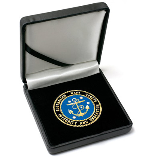 ANC 48mm Medallion In Case Superb Australian Navy Cadets (ANC) 48mm medallion presented in a black acrylic stand. Order now, the block is presented in a form cut gift box making it perfect for awards, presentations or that spec