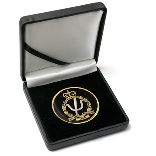 AAPSYCH Medallion In Case Superb Australian Army Psychology Corps (AA PSYCH) 48mm medallion presented in a black acrylic stand. Order now, the block is presented in a form cut gift box making it perfect for awards, presentatio