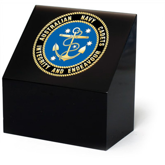 ANC 48mm Medallion In Block Superb Australian Navy Cadets (ANC) 48mm medallion presented in a black acrylic desk block. Order now, the block is presented in a form cut gift box making it perfect for awards, presentations or that