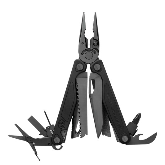 Leatherman Charge Plus Black w/ Black Molle Sheath Box The Charge+ has four outside-accessible blades, customisable bit drivers and a 154CM knife, so you're ready for any outdoor adventure. ToolsNeedlenose PliersRegular PliersPremium Replaceable Wire Cutt