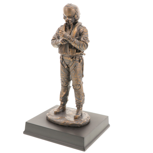 Air Force Pilot Figurine This cold-cast bronze figurine depicts an RAAF aviator, suited-up and ready for flight.The Royal Australian Air Force fights in the air, across land and sea to establish and maintain Australia's air p