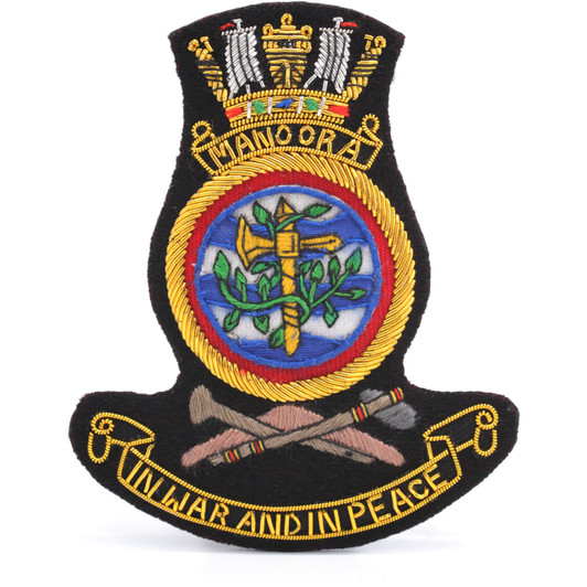 HMAS Manoora Pocket Badge Bullion HMAS Manoora Pocket Badge Bullion. Bullion Pocket Badge perfect for your Blazer, bag or where you want a stylish badge, order now from the military specialists.