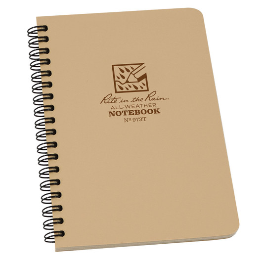 RITR Side Spiral 4.625 x 7 Polydura Notebook - Universal - Tan SIDE SPIRAL NOTEBOOKS: The 4.625" x 7" side spiral notebook is fully prepared for any challenge Mother Nature throws at it. This book comes in a compact but comfortable size for taking plenty of notes