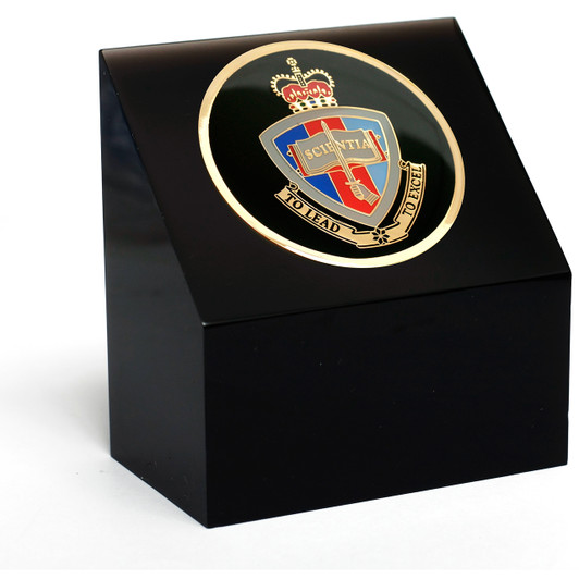 ADFA Medallion In Block The fantastic Australian Defence Force Academy (ADFA) medallion is presented in a black acrylic desk block. This wonderful medallion display is perfect for awards, presentations, or as a special gift.