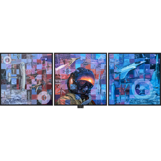 Then. Now. Always. RAAF Centenary 3 Frame Limited Edition Canvas Artwork Harrison's modern masterpiece is as impressive as it is historical. Faithfully replicated using the latest scanning and printing methods and framed in a modern, shadow frame, the three-piece set is a