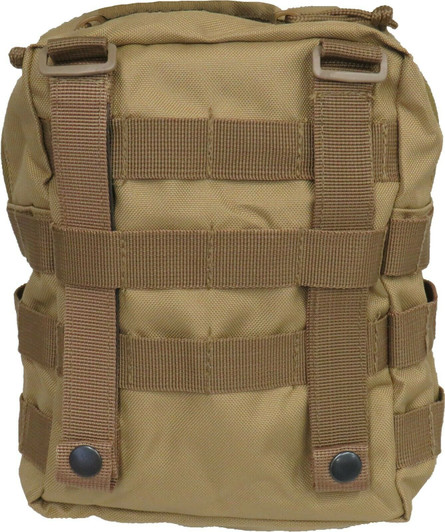 TAS 3374 Large Pouch - Khaki Heavy duty 900D 2 coats PU fabricHeavy duty webbing and bucklesMesh eyelet drainage holesMOLLE attachmentsReverse #10 SBS zipFits S.A. 2L drink bottle Dimensions: 23 x 17 x 9cmWeight: 180g