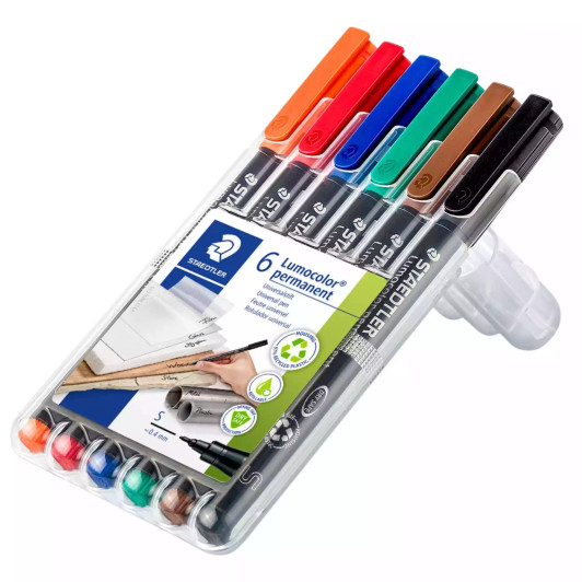 Staedtler Lumocolor Permanent Super Fine 0.4mm Pack of 6