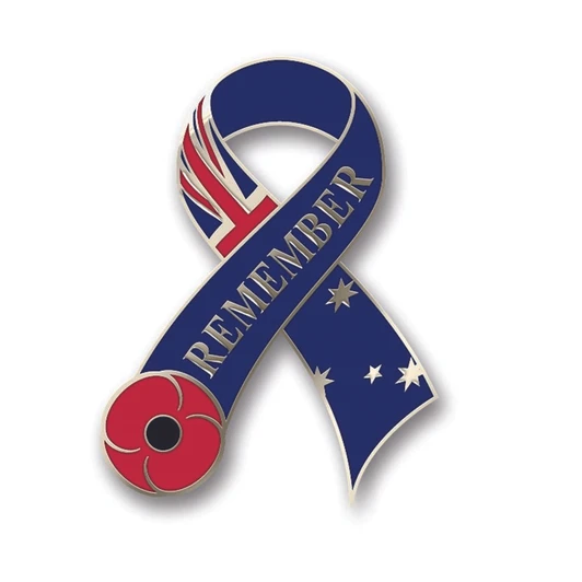 Flag Poppy Ribbon Badge with "Remember" This vibrant Flag and Poppy Ribbon Badge is a beautiful commemoration of Australian service men and women and is a fantastic addition to any lapel or collection. This silver plated badge with enamel A