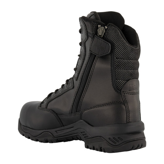 Magnum Strike Force 8 Inch Leather Composite Toe Boot A FORCE TO BE RECKONED WITH  The MSF840 Strike Force 8.0" Leather Composite Toe Boot with YKK sidezip is an 8 inch uniform boot packed with technology.  Our exclusive Armourgel blunt trauma side impac