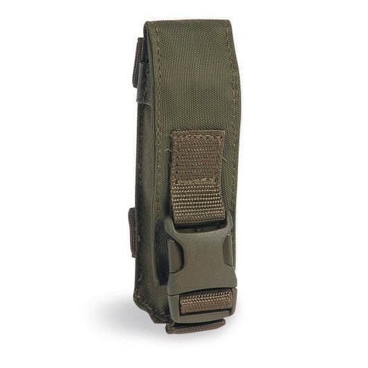 Tasmanian Tiger Tool Pocket XS - Olive PRODUCT DESCRIPTION Flap locked with quick-release buckle Can be carried horizontally or vertically MOLLE system Needs one MOLLE look Measurements: 10 x 3 x 1,5 cm Weight: 35 g Fabric 1: CORDURA® 700