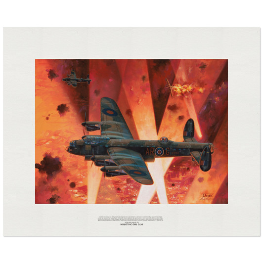 Lancaster Bomber Limited Edition Canvas Artwork by Drew Harrison 600 x 450 Limited to 100 copies, this superb reproduction of Drew Harrison's Into the Cauldron is a stirring piece depicting the service of Avro Lancaster Bomber AG-G as part of the co-ordinated Bomber Command