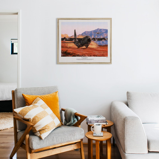 C-130 Hercules Limited Edition Print by Drew Harrison 600 x 450 Limited to 250 copies, this superb reproduction of Drew Harrison's First and Foremost is a stunning artwork commemorating the ongoing service of the C-130 Hercules in its many roles from troop deploym