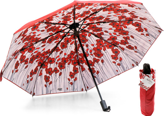 Poppy Mpressions Fields of Poppies Compact Umbrella Stay dry and stay stylish.  Perfectly compact and lightweight the Poppy Mpressions Compact umbrella is a must have in your handbag, backpack, or car. Perfect as a grab and go this beautiful umbrella f