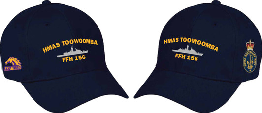 HMAS Toowoomba Policy Cap HMAS Toowoomba Policy Cap, order now from the military specialists.  Quality Heavy brushed cotton cap with the Navy Ceremonial badge on the left side. Hook-and-loop adjustment at the back to fit most.
