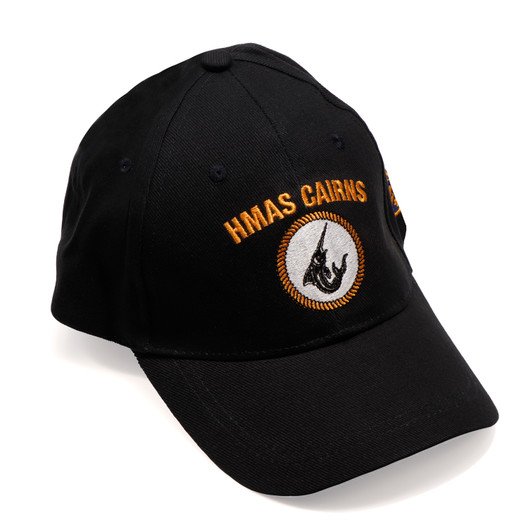HMAS Cairns Policy Cap HMAS Cairns Policy Cap, order now from the military specialists. Quality Heavy brushed cotton cap with the Navy Ceremonial badge on the left side. Hook-and-loop adjustment at the back to fit most.