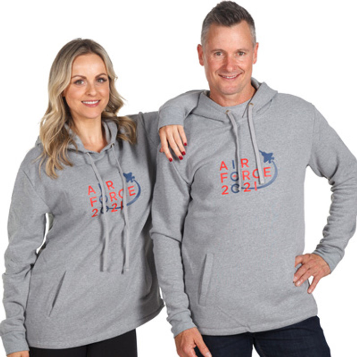 Air Force 2021 Grey Hoody - Unisex (AUS) Air Force 2021 Grey Hoody - Unisex (AUS) "Official Air Force Centenary  Hoody. Hoody features the Air Force 2021 logo  printed onto Grey marle.   Inspired by California’s iconic Pacific Coast Highway, the pullover heathered fleece hoodie h