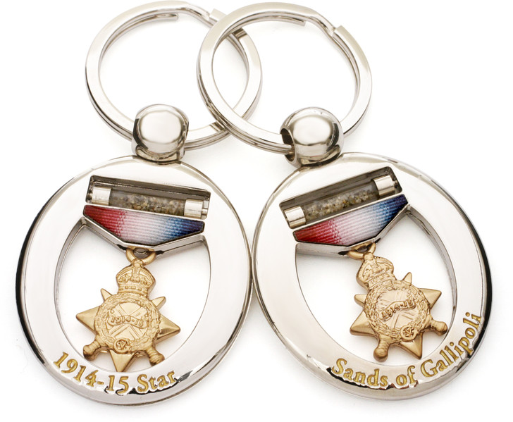 Sands of Gallipoli 09 Key Ring SoG 09 Key Ring The stunning Sands of Gallipoli 2009 release Key Ring from the military specialists. An outstanding design this key ring features a full colour reproduction of the 1914-15 Star and a vial of authentic