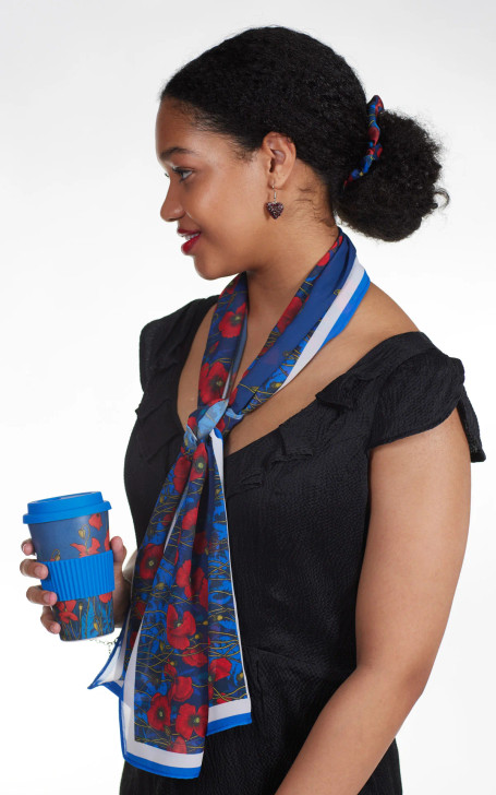 Mpressions Where the Poppies Grow Scarf Elegant and a beautiful reminder of remembrance.  This stylish and delicate chiffon scarf features an intricate pattern from the wonderfully detailed artwork of Australian artist Adriana Seserko. A be
