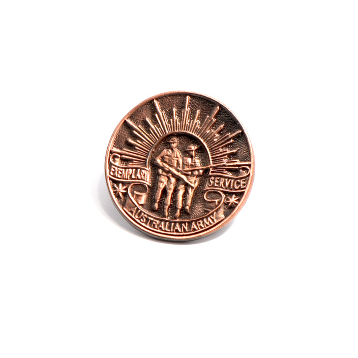 Soldiers Medallion Pin The Soldiers Medallion for Exemplary Service (SMES) Badge is a miniature of the Soldiers Medallion. The badge is bronze and measures approximately 25 mm in diameter. The design is based on the two cen