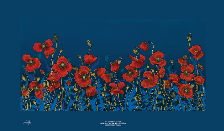 Mpressions Where the Poppies Grow Ltd Edition Canvas Print 1200 x 600 A stunning reproduction of Canberra artist Adriana Seserkos Where the Poppies Grow. Seserko's work portrays the poppy not as a pretty decorative flower, but as a metaphor for the human condition. Impa