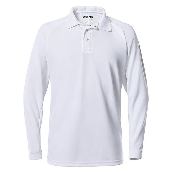 Vertx-Mens Coldblack Long Sleeve Polo-White Vertx-Mens Coldblack Long Sleeve Polo-White Nonstop Professional Performance The Vertx coldblack® polo allows users to stay cool while wearing dark colors in the sunlight. Exclusive coldblack® Technology, combined with moisture-wicking fabric