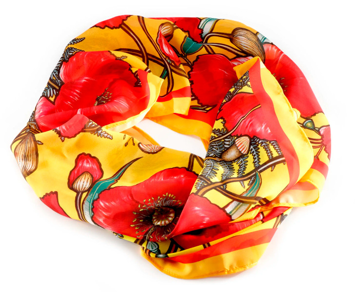 Poppy Mpressions Brothers In Arms Scarf An elegant poppy chiffon scarf with a reminder of remembrance every day. This poppy chiffon scarf is inspired by the poignant artwork of Australian artist Adriana Seserko. A beautiful gift for a loved