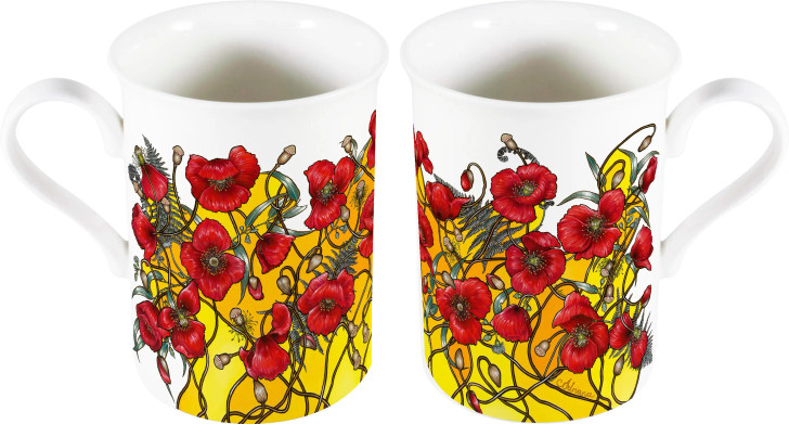 Poppy Mpressions Brothers In Arms Bone China Mug This fine bone china porcelain mug is inspired by the poignant artwork of Australian artist Adriana Seserko. A beautiful way to bring remembrance into the everyday, this delicate mug is a wonderful gi