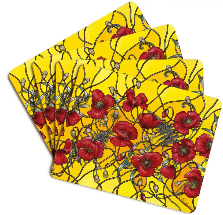 Poppy Mpressions Brothers In Arms Set of 4 Placemats Add beautiful artwork to your table today.  A stunning set of 4 placemats to complete your dining table set up. Featuring spectacular artwork from Australian artist Adriana Seserko, this beautiful set