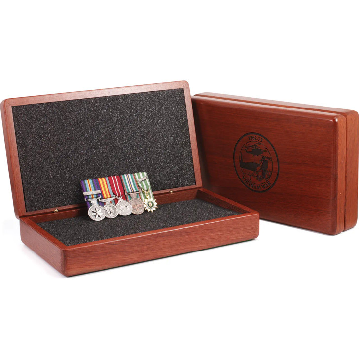 Miniature Court Mounted Vietnam Group 5 & Vietnam Jarrah Medal Case Miniature Court Mounted Vietnam Group 5 & Vietnam Jarrah Medal Case