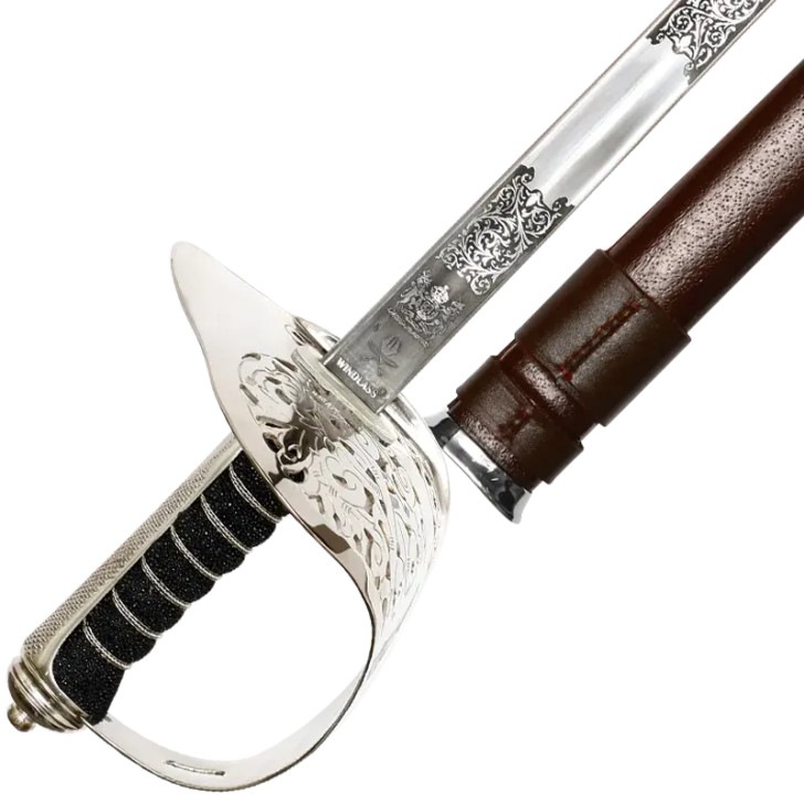 Windlass Infantry Sword with Leather Scabbard - Stainless Steel (Kings Cypher) Windlass Infantry Sword with Leather Scabbard - Stainless Steel (Kings Cypher)