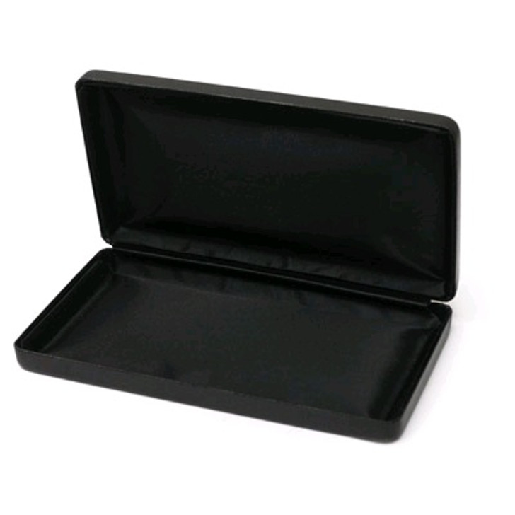 Medal Case Large Black leather look case, black velvet interior with a shelf. Outer Measures: 25.5cm x 14cm x 2.5cm Inner measurments:  Top Tray: 20cm x 10cm Bottom Tray: 21.5cm x 10.5cm Click for Special Deals & help