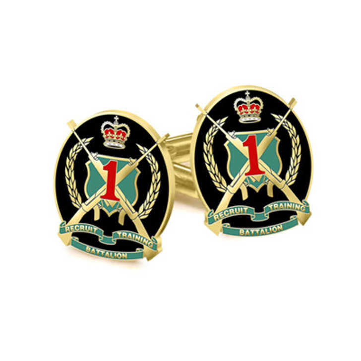 1 RTB Cuff Links 1st Recruit Training Battalion (1 RTB) 20mm full colour enamel cuff links. Order now from the military specialists. Displayed on a presentation card. These beautiful gold plated cuff links are the per