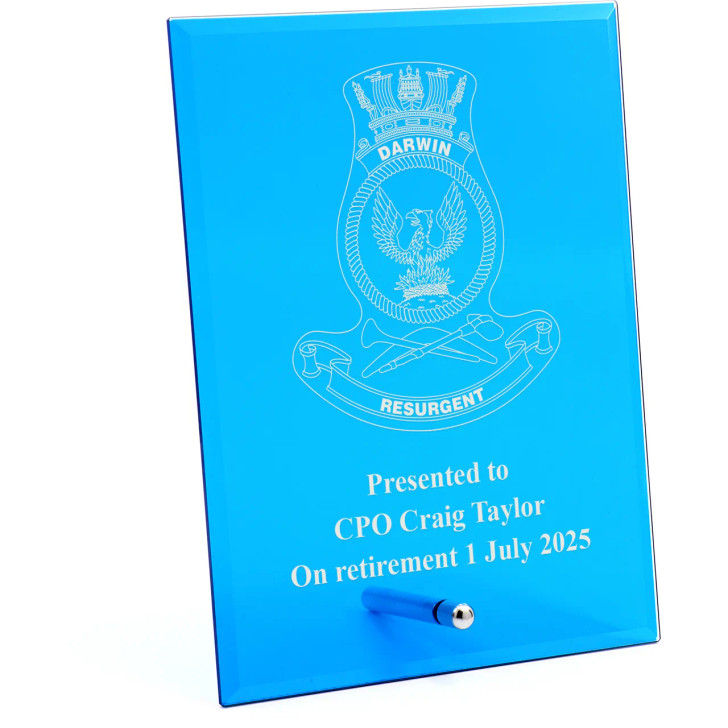 HMAS Darwin Nebula Blue Glass Award in Gift Box Image 0