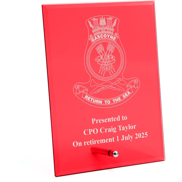 HMAS Gascoyne (II) Nebula Red Glass Award in Gift Box