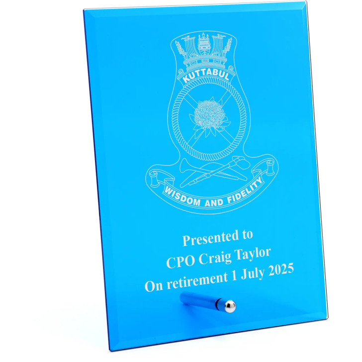 HMAS Kuttabul Nebula Blue Glass Award in Gift Box