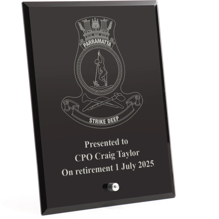 HMAS Parramatta (IV) Nebula Black Glass Award in Gift Box
