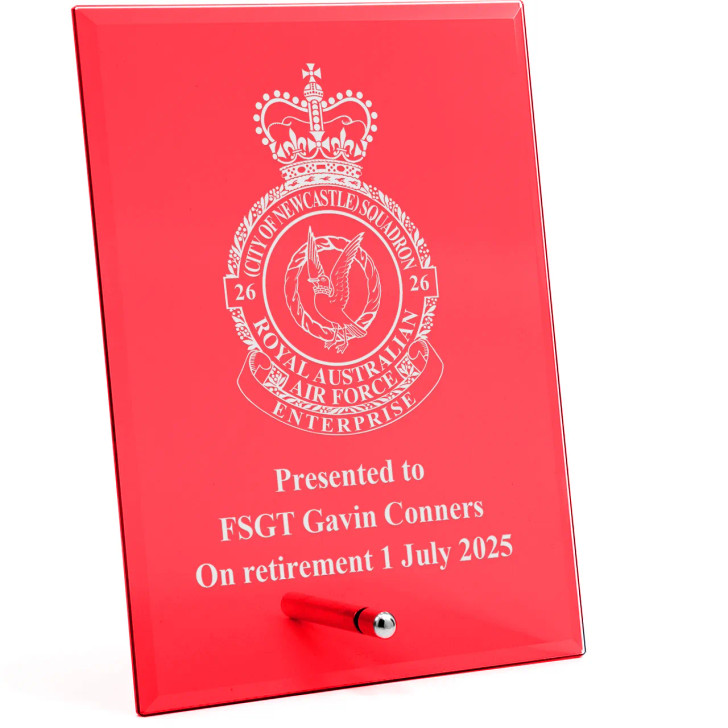 No 26 (City of Newcastle) Squadron (26SQN) Nebula Red Glass Award in Gift Box