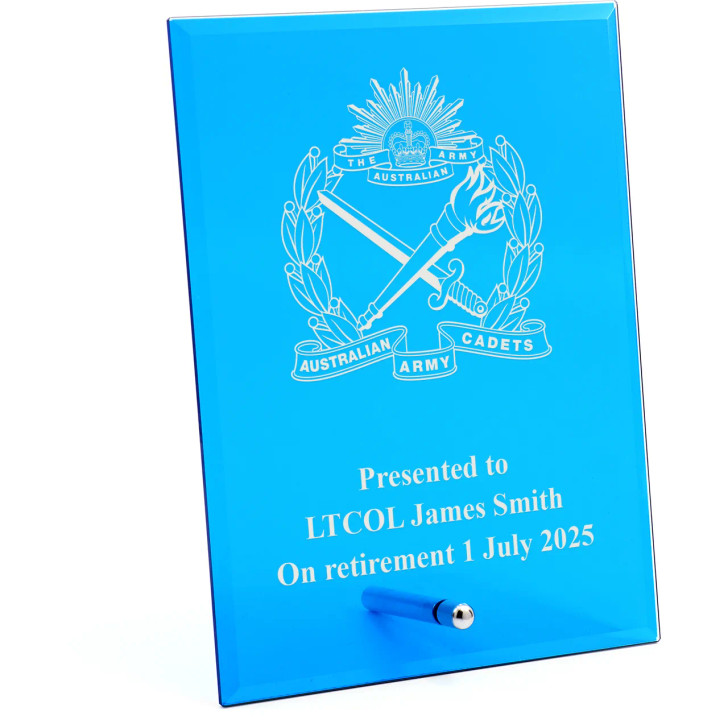 Australian Army Cadets (AAC) Nebula Blue Glass Award in Gift Box