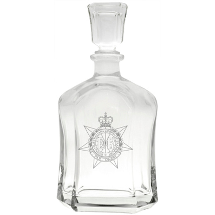 RACT Italian Glass Decanter RACT Italian Glass Decanter Royal Australian Corps of Transport (RACT) crest etched on a stylish 750ml decanter from Military Shop. Order online now. This high quality Italian glass decanter will look perfect in you cabinet or o