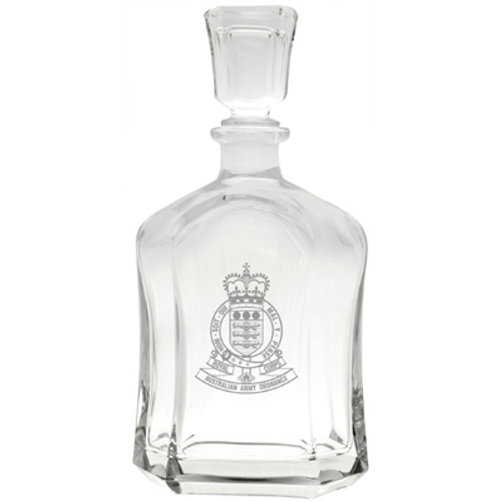 RAAOC Italian Glass Decanter RAAOC Italian Glass Decanter Royal Australian Army Ordnance Corps (RAAOC) crest etched on a stylish 750ml decanter from Military Shop. Order online now. This high quality Italian glass decanter will look perfect in you cabinet or
