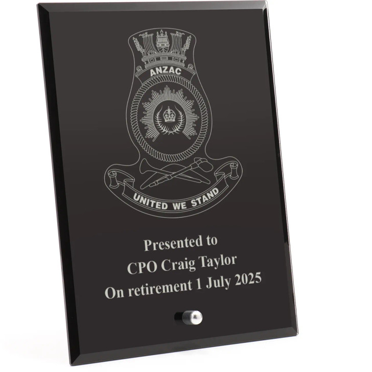 HMAS Anzac Nebula Black Glass Award in Gift Box